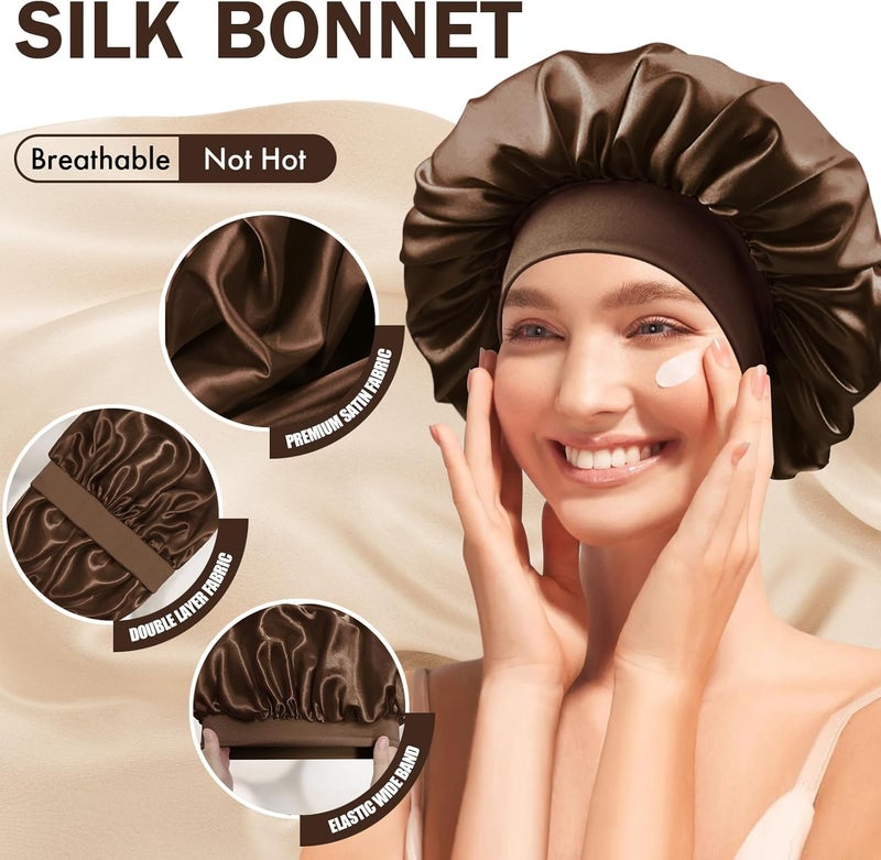 Doitory Store Satin Silk Bonnet for Sleeping, Double Layer Silk Sleep Cap for Men & Women, Soft Satin Lined Bonnet for Curly Hair - Image 3